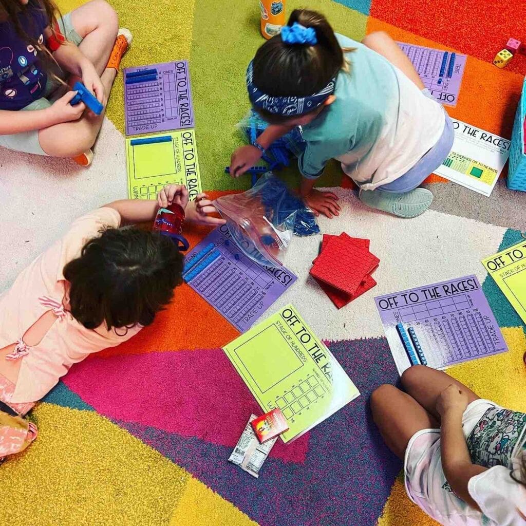 students playing math games together